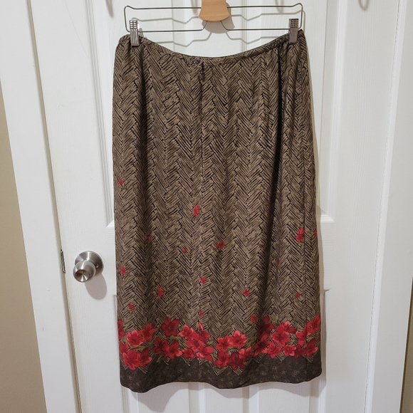 Vintage brown red floral print hem a line midi wrap skirt Tanjay Petites 14 P - Picture 10 of 11